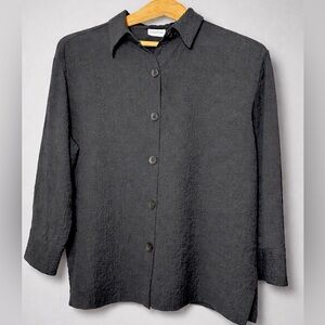 White Stag Black Minimalist Textured Blouse 3/4 Sleeve Chic Everyday Top L